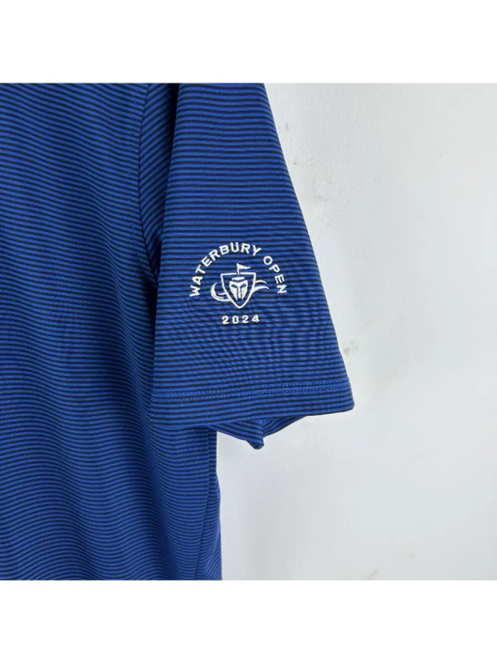 Greyson Polo Shirt Mens Medium Blue Striped Performance Golf Waterbury Open - Picture 2 of 8